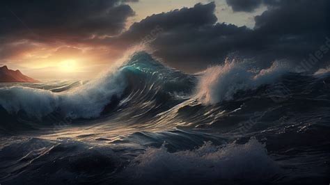 Tsunami Sunset Illustration Powerpoint Background For Free Download - Slidesdocs