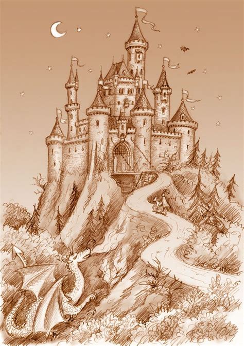 Castle drawing, Fantasy castle, Castle painting