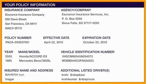 Free Blank Insurance Card Template Of Auto Insurance Card Template ...