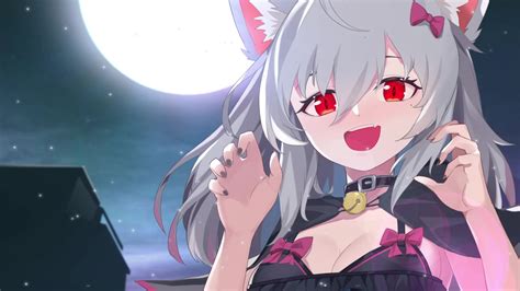 Cute Anime Wolf Girl With Moon Live Wallpaper - WallpaperWaifu