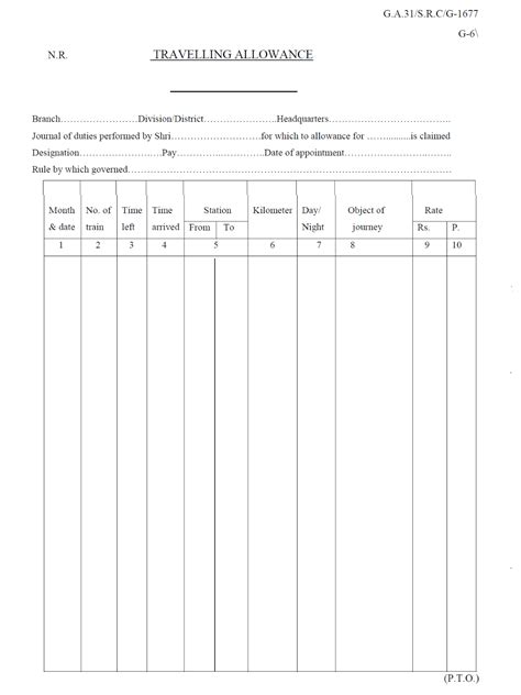 Travelling Allowance Journal Railway