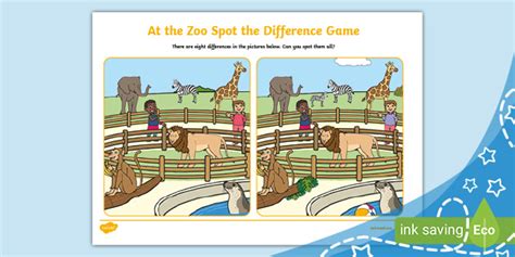 At the Zoo Spot the Difference Game (teacher made)