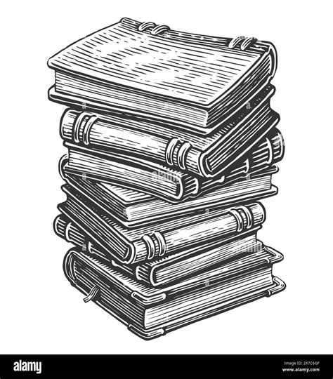 Stack of books. School study education textbooks pile. Bookstore library objects. Clipart sketch ...