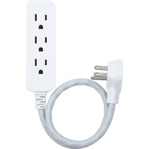 GE 3-Outlet Grounded Extension Cord, Braided, 1ft, Indoor, Gray/White ...