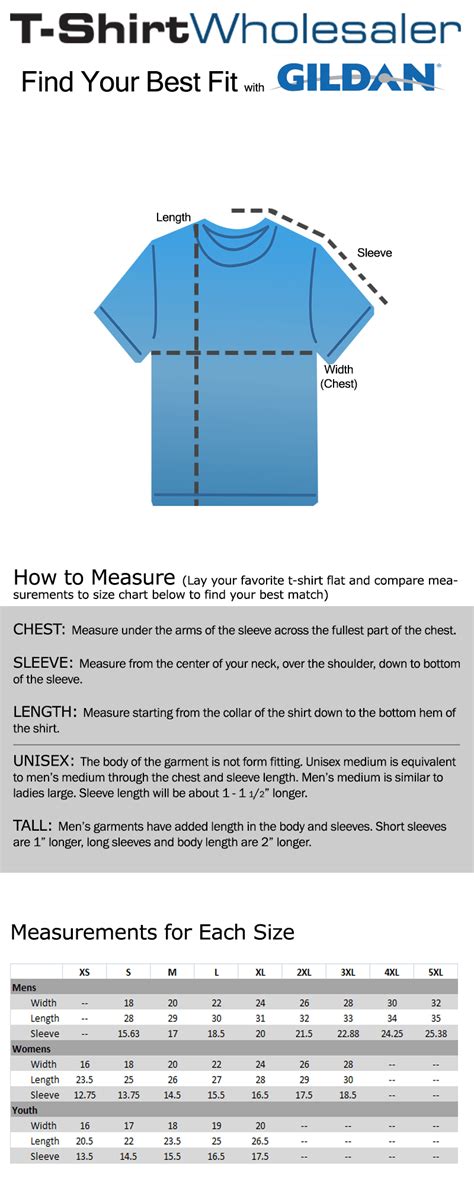 Gildan Size Chart - T-Shirt Wholesaler