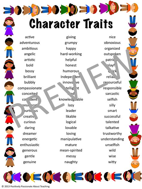 Character Traits List Grade 3