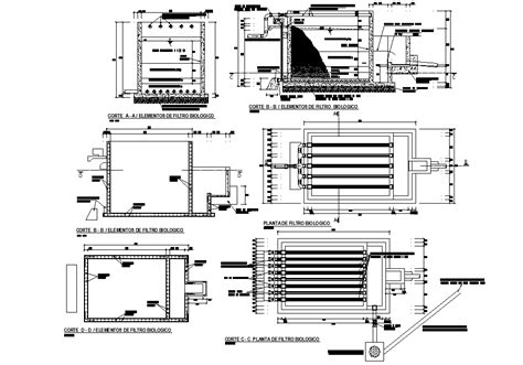 Water treatment plant plan and section layout file - Cadbull