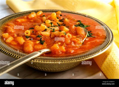 Traditional Italian peasant bean soup pasta e fagioli with elbow macaroni noodles Stock Photo ...