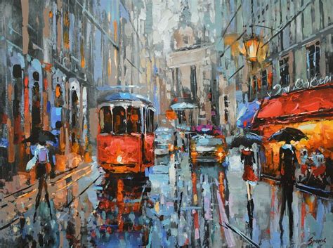 Rainy street Painting by Dmitry Spiros | Saatchi Art