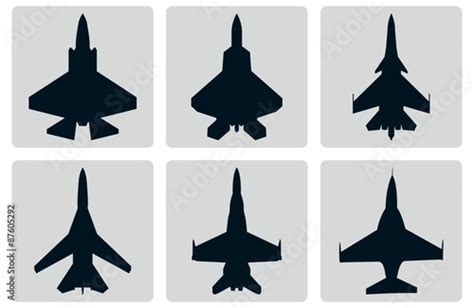 Jet Fighter Plane Set Silhouette Stock Vector | Adobe Stock