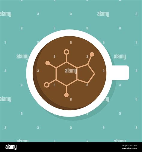 white cup of coffee with caffeine molecular formula. top view isolated ...