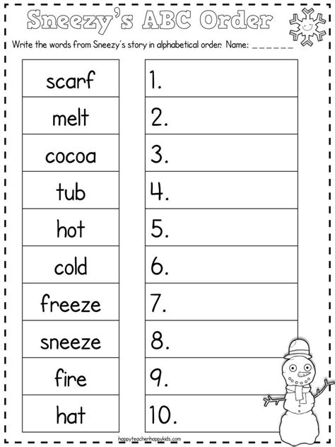 Sneezy ABC Order | Abc order, Abc order worksheet, Word work