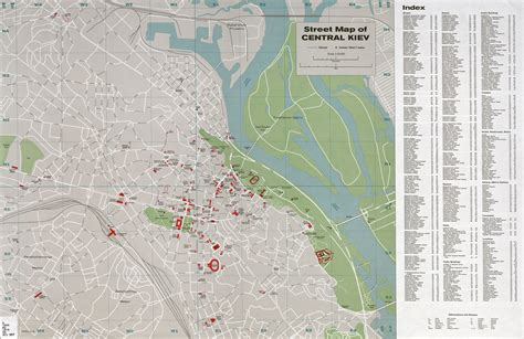 Large detailed road and tourist map of Kiev city center. Kiev city ...