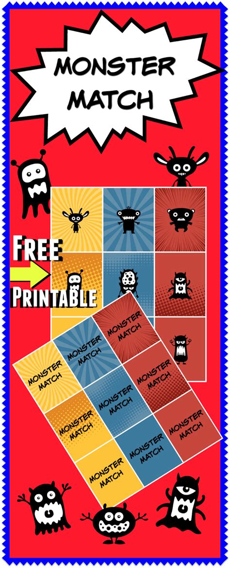 Free Monster Match printable Game | Homeschool and Light Tables