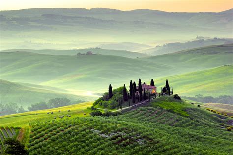 Wallpaper Tuscany, 4k, HD wallpaper, Italy, Hills, meadows, house, fog ...