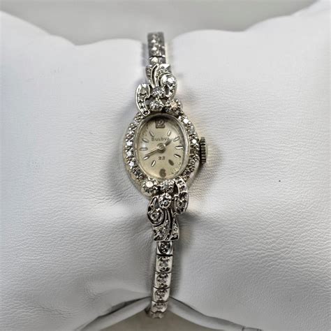 Vintage Ladies Bulova 14K White Gold and Diamond Watch 1.00 Carat total ...