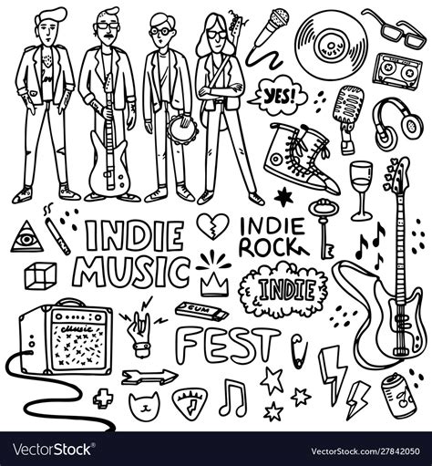 Indie rock music set black and white Royalty Free Vector