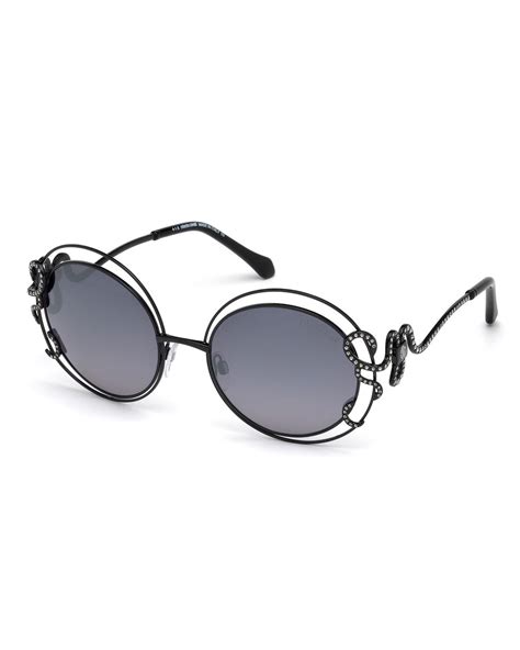 Roberto Cavalli Round Open-inset Snake Sunglasses in Black - Lyst