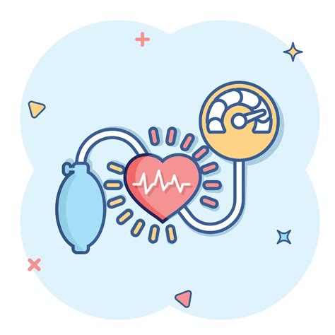 Arterial blood pressure icon in comic style. Heartbeat monitor cartoon ...