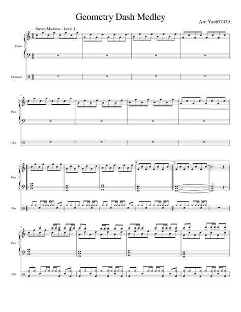 Geometry Dash Medley [Discontinued] Sheet music for Piano, Drum group (Mixed Duet) | Musescore.com