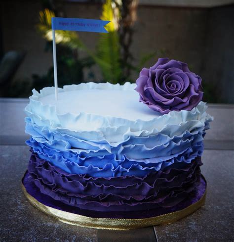 Fondant Ruffle Cake With Purple Rose - CakeCentral.com