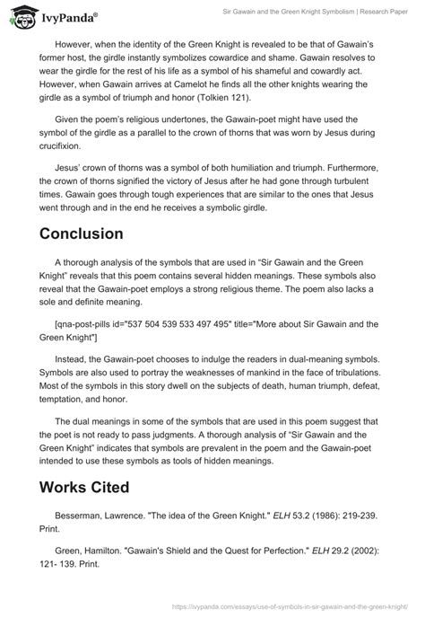 "Sir Gawain and the Green Knight" Analysis: Symbolism | Research Paper Example