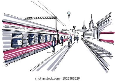Railway Station Sketch: immagine vettoriale stock (royalty free) 1028388529 | Shutterstock