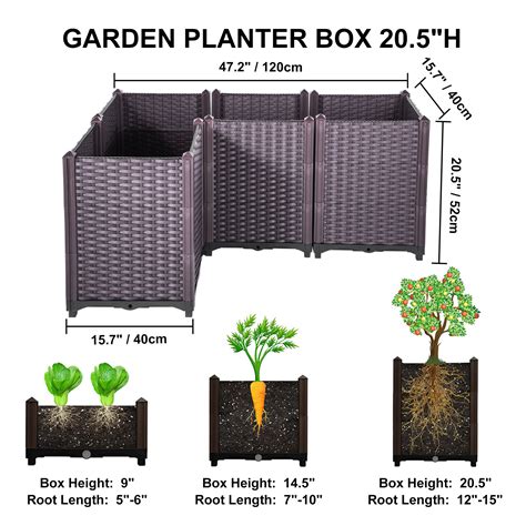 VEVOR Plastic Raised Garden Bed, 20.5H Flower Box Kit, Brown Rattan ...