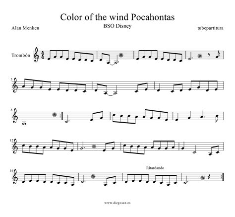 tubescore: Colors of the Wind by Alan Menken Sheet Music for Trombone ...