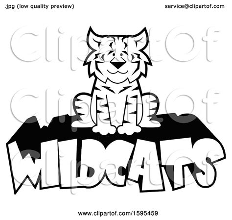 Clipart of a Cartoon Black and White Bobcat School Sports Mascot ...