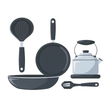 Kitchen Utensils Set Frying Pan Saucepan Kettle Scales Flat, Utensils, Collection, Kitchen PNG ...