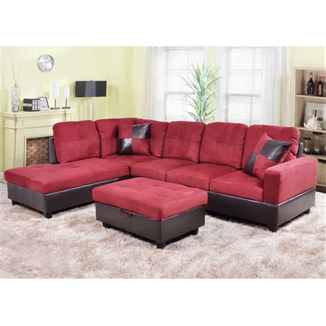 Ainehome Microfiber Sectional Sofa Set, 3PC L-Shaped Living Room Couches, Left Hand Facing (Red ...