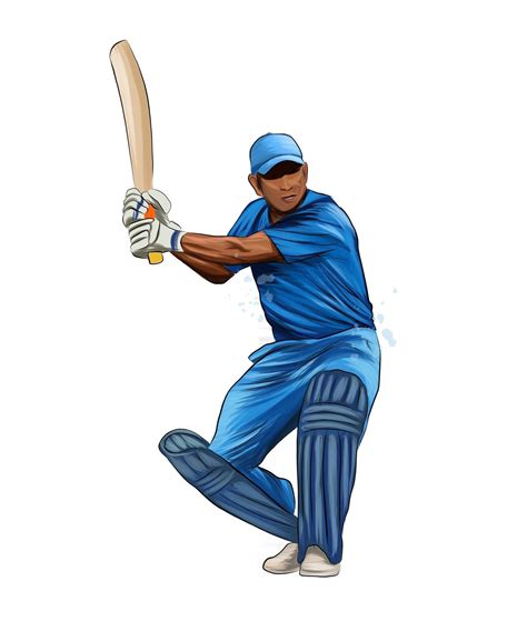 Abstract batsman playing cricket from splash of watercolors, colored drawing, realistic. Vector ...