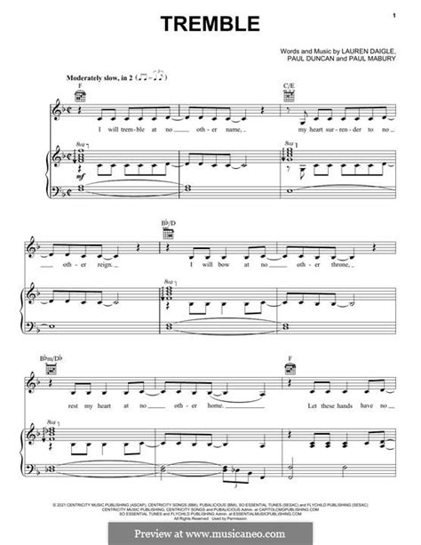 Tremble (Lauren Daigle) by P. Mabury, P. Duncan - sheet music on MusicaNeo