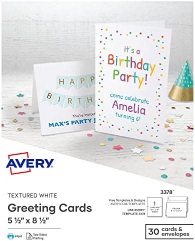 Avery Printable Greeting Cards, Half-Fold, 5.5" x 8.5", Textured White, 30 Blank Cards with ...