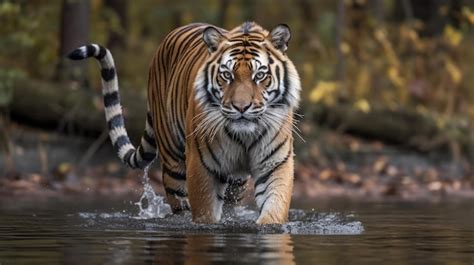 Premium AI Image | A tiger walking across a body of water