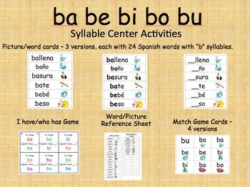 Spanish Syllable Centers - ba be bi bo bu by Dual Language Kinder