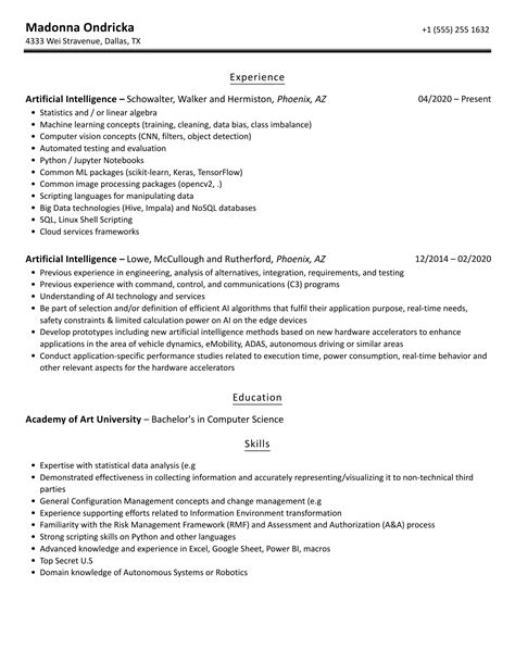 Artificial Intelligence Resume Samples | Velvet Jobs