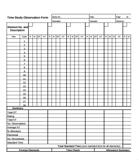 Time Study Template For Employees