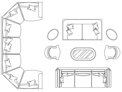 Three different types of living room sofa 2d Autocad furniture block ...