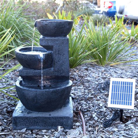 Solar Panel Powered 3 Tiers Casarding Water Fountain Feature with LED Light