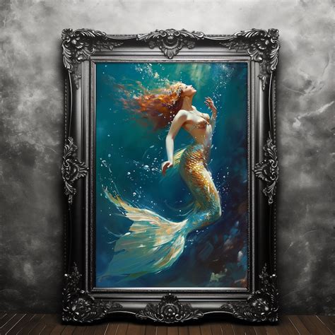 Ocean Mermaid Art Print Sea Siren Poster, Magical Fantasy Wall Decor ...