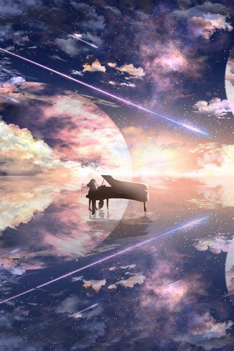 Anime piano sky | ภาพพื้นหลัง, อาร์ตเวิร์คแฟนตาซี, วอลเปเปอร์