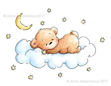 Sleeping Teddy Bear Printable Art Nursery Wall Decor Children's ...