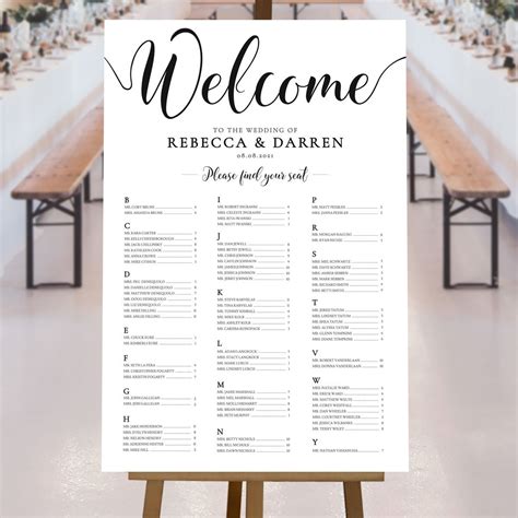 Alphabetical Wedding Seating Chart Template Instant Download in Black – We Do Bou