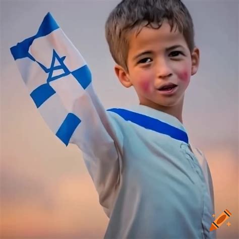 Young boy waving an israeli flag on Craiyon