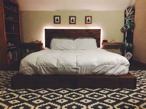 My retreat. Light up headboard was made with some basic wood planks and LED strips I got on eBay ...