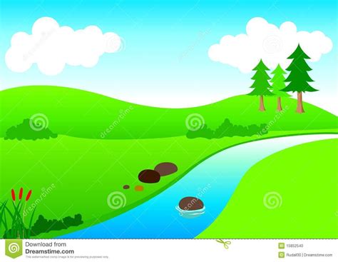 River View. Stock illustration of a river and mountain in cartoon style ...