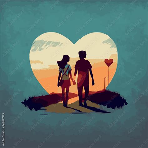 Young couple love vector art. Illustration of romance. Cute cartoon ...