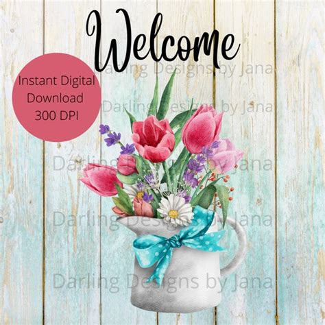 Welcome Spring Flowers JPG and PNG Printable Spring - Etsy